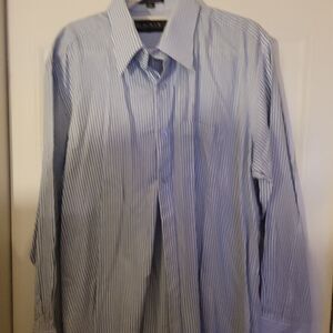 BLACKER by Stanley Blacker Shirt Mens 17 1/2 Blue and White striped long sleeve